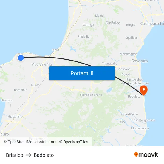 Briatico to Badolato map