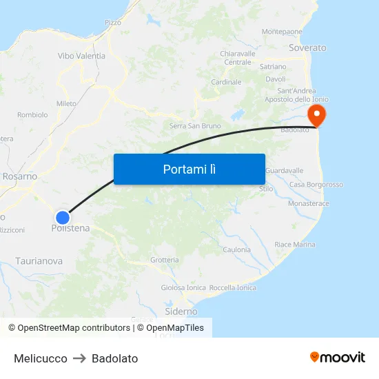 Melicucco to Badolato map