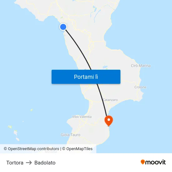 Tortora to Badolato map