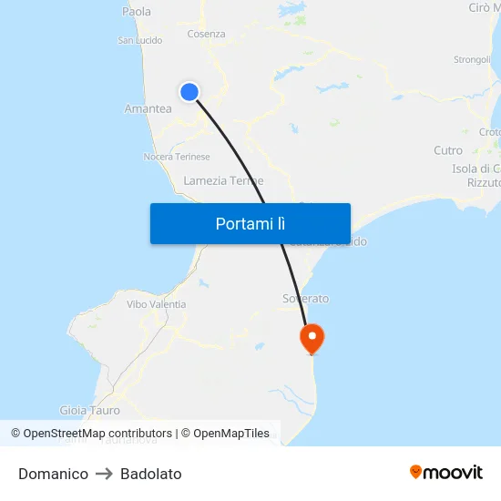 Domanico to Badolato map