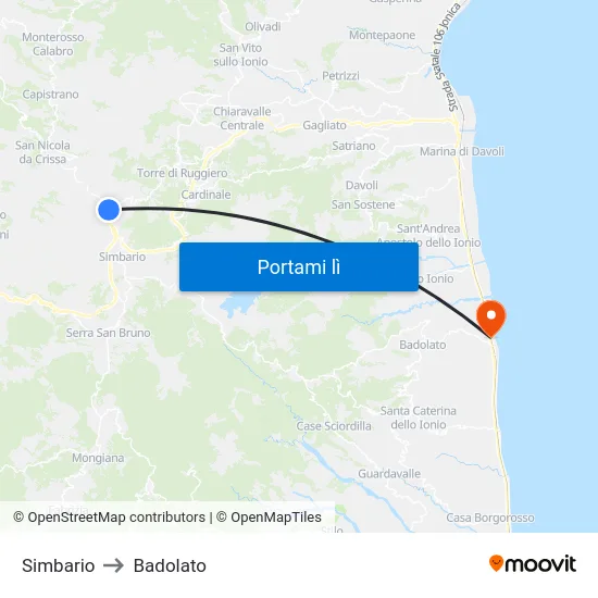 Simbario to Badolato map