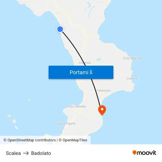 Scalea to Badolato map