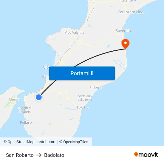 San Roberto to Badolato map