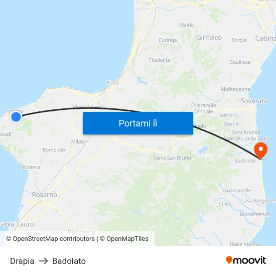 Drapia to Badolato map
