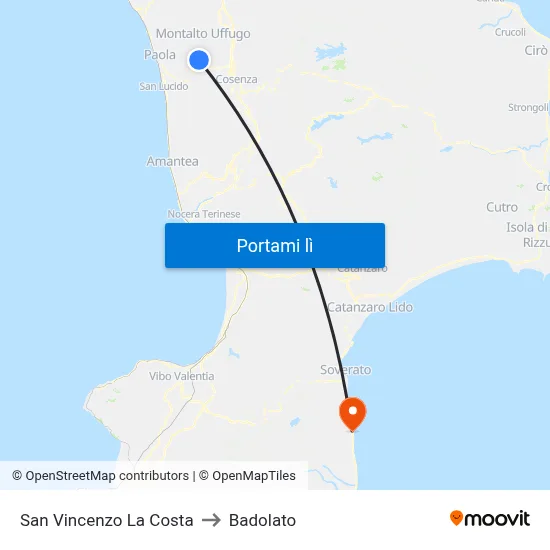 San Vincenzo La Costa to Badolato map