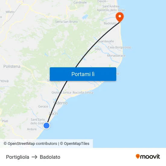 Portigliola to Badolato map