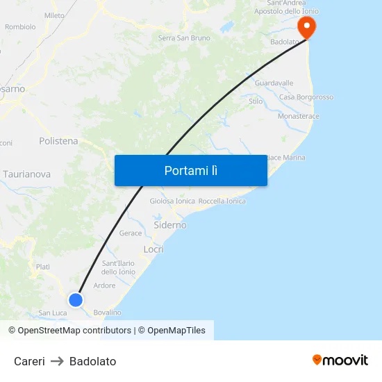 Careri to Badolato map