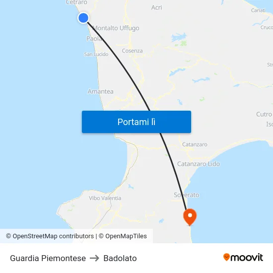 Guardia Piemontese to Badolato map