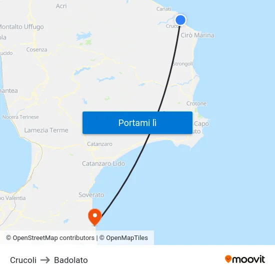 Crucoli to Badolato map