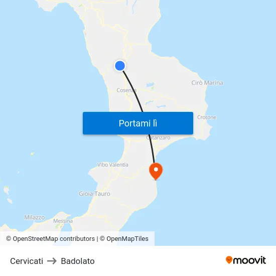 Cervicati to Badolato map