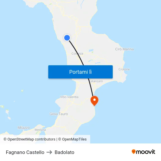 Fagnano Castello to Badolato map