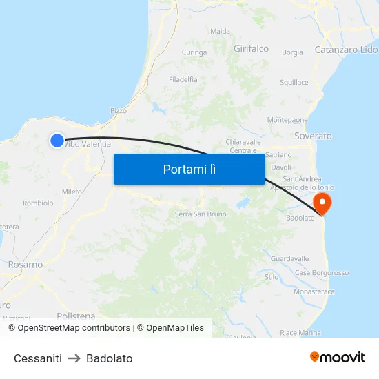 Cessaniti to Badolato map
