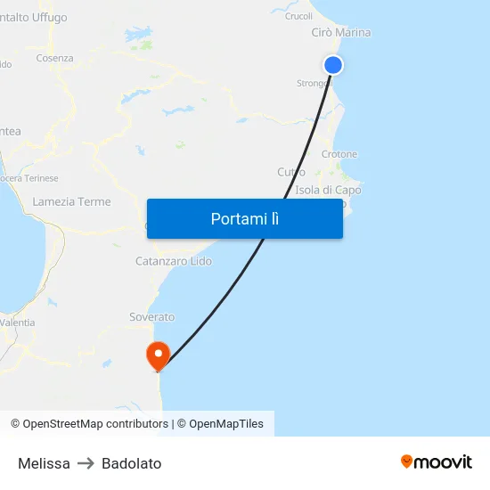 Melissa to Badolato map