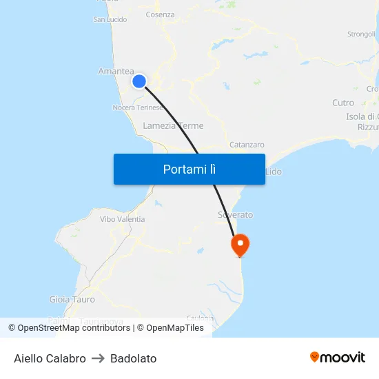 Aiello Calabro to Badolato map