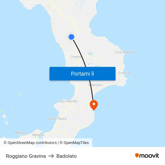 Roggiano Gravina to Badolato map