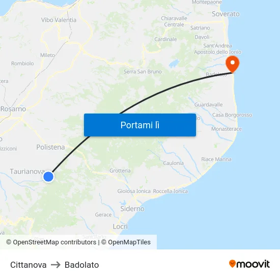 Cittanova to Badolato map