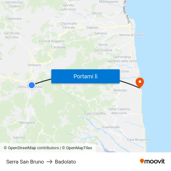 Serra San Bruno to Badolato map