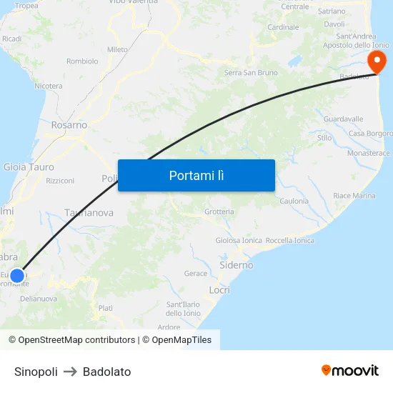 Sinopoli to Badolato map