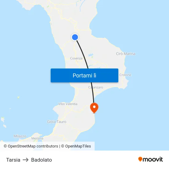 Tarsia to Badolato map