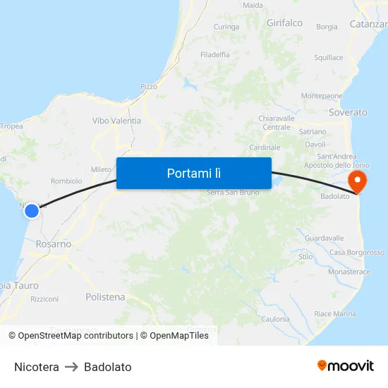 Nicotera to Badolato map