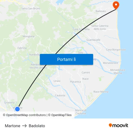 Martone to Badolato map