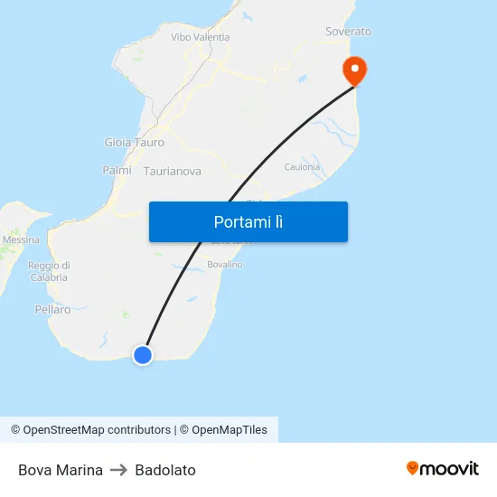 Bova Marina to Badolato map