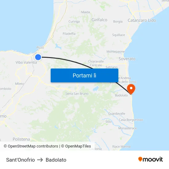 Sant'Onofrio to Badolato map