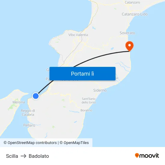 Scilla to Badolato map