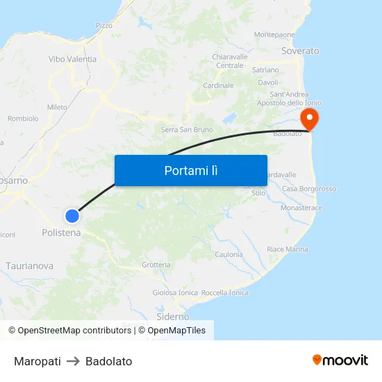 Maropati to Badolato map