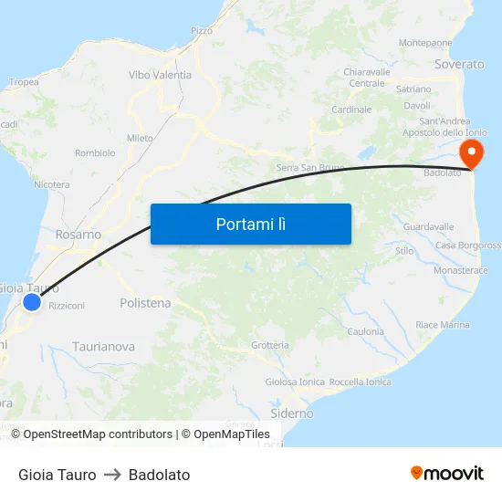 Gioia Tauro to Badolato map