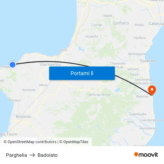 Parghelia to Badolato map