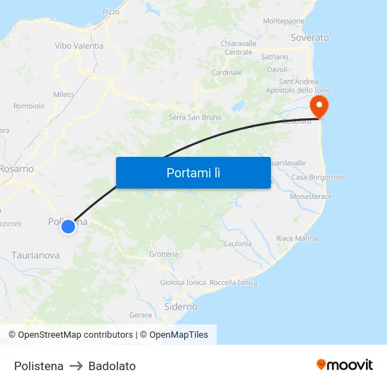 Polistena to Badolato map