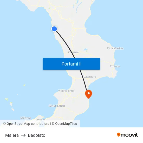 Maierà to Badolato map