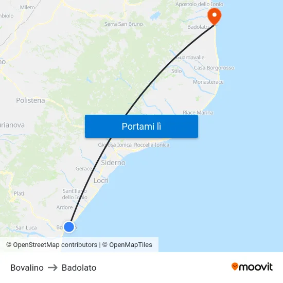 Bovalino to Badolato map