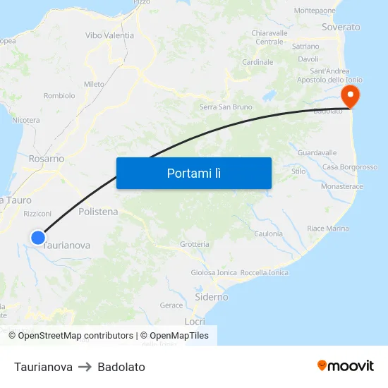 Taurianova to Badolato map