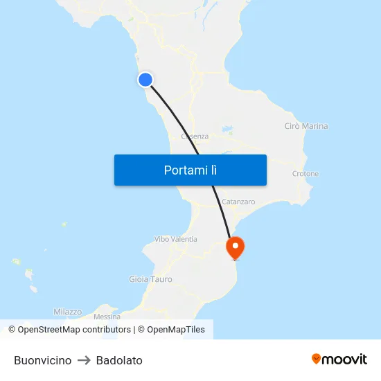 Buonvicino to Badolato map