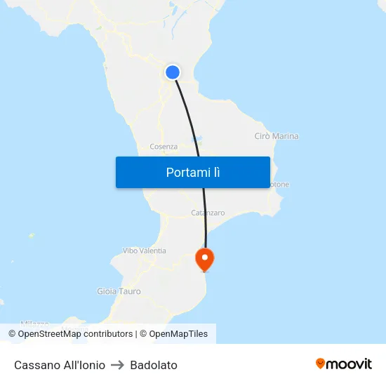 Cassano All'Ionio to Badolato map