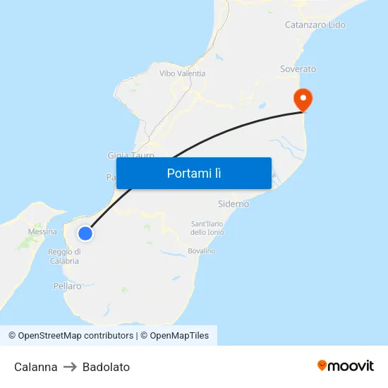 Calanna to Badolato map