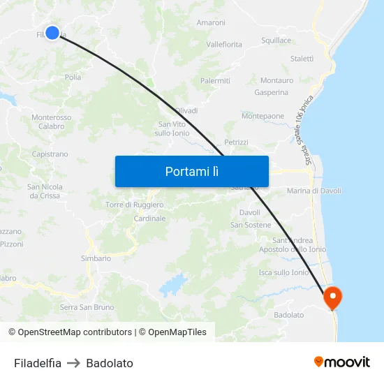 Filadelfia to Badolato map