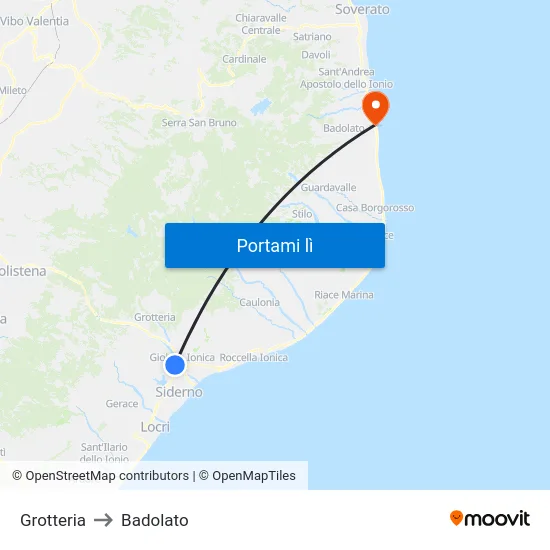 Grotteria to Badolato map