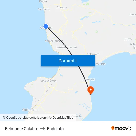 Belmonte Calabro to Badolato map