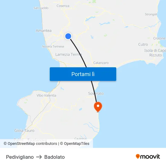 Pedivigliano to Badolato map