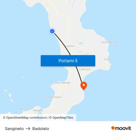 Sangineto to Badolato map
