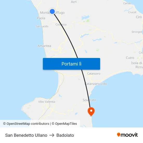 San Benedetto Ullano to Badolato map