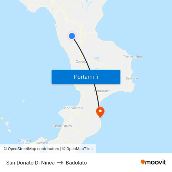 San Donato Di Ninea to Badolato map