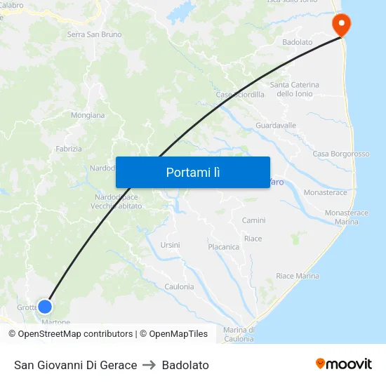 San Giovanni Di Gerace to Badolato map