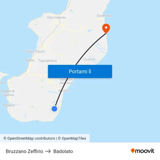 Bruzzano Zeffirio to Badolato map