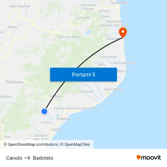 Canolo to Badolato map