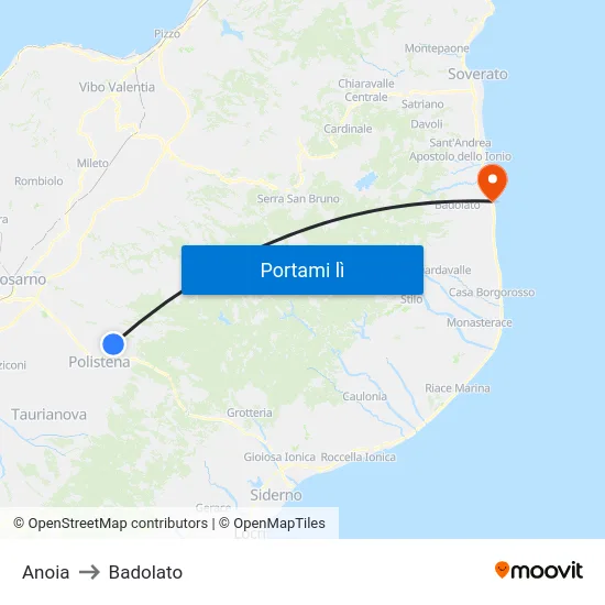 Anoia to Badolato map