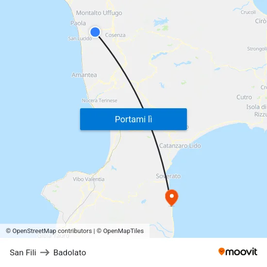 San Fili to Badolato map